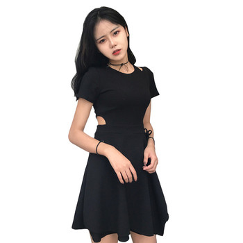 Rochie de dama cu gaura in talie si cravate in doua culori