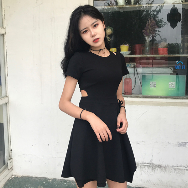 Rochie de dama cu gaura in talie si cravate in doua culori