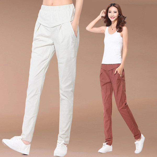 Pantaloni casual dama cu buzunare in culori deschise