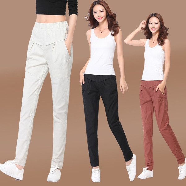 Pantaloni casual dama cu buzunare in culori deschise