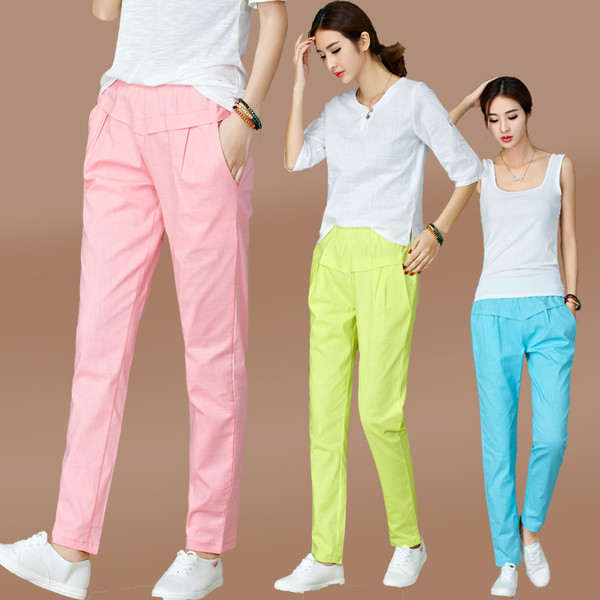 Pantaloni casual dama cu buzunare in culori deschise