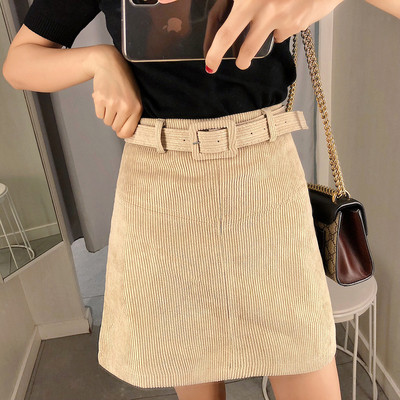 Γυναικεία φούστα  βελούδηνη με ζώνη σε δύο χρώματα