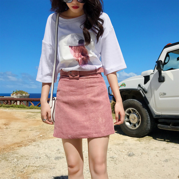 Γυναικεία φούστα  βελούδηνη με ζώνη σε δύο χρώματα