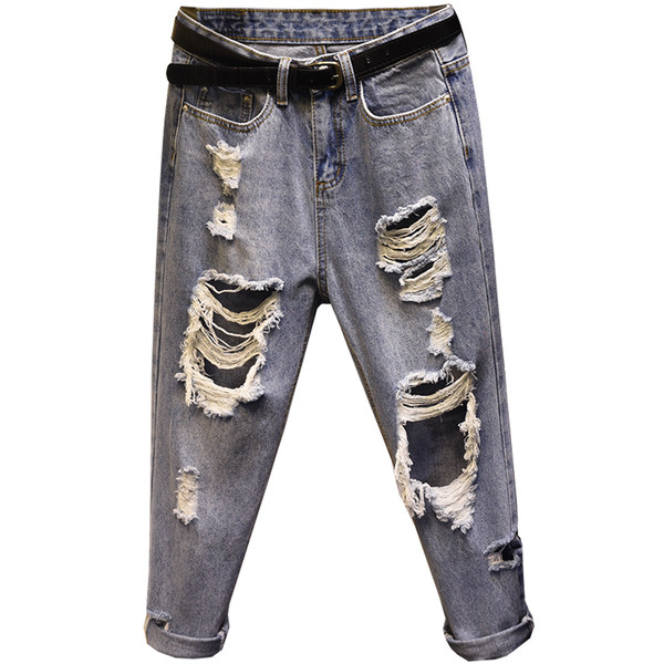 Blugi moderni de dama rupti, potriviti pentru utilizarea de zi cu zi in culoare deschisa