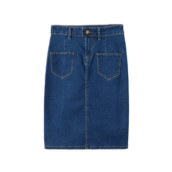 Térdig érő farmerszoknya, magas derékkal, két színben