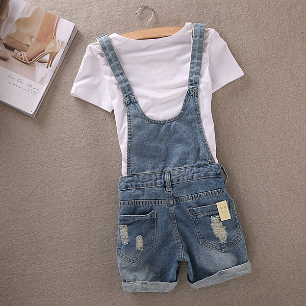 Salopeta scurta de vara de dama din denim cu petice si mini imprimeuri in culoare deschisa