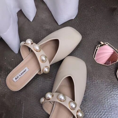 Papuci de dama eleganti cu perle decorati model inchis in trei culori