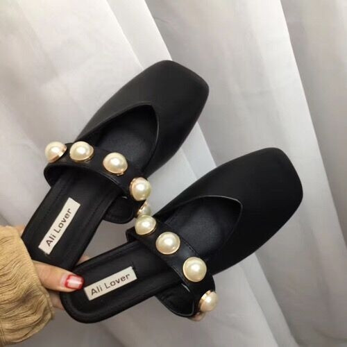 Papuci de dama eleganti cu perle decorati model inchis in trei culori