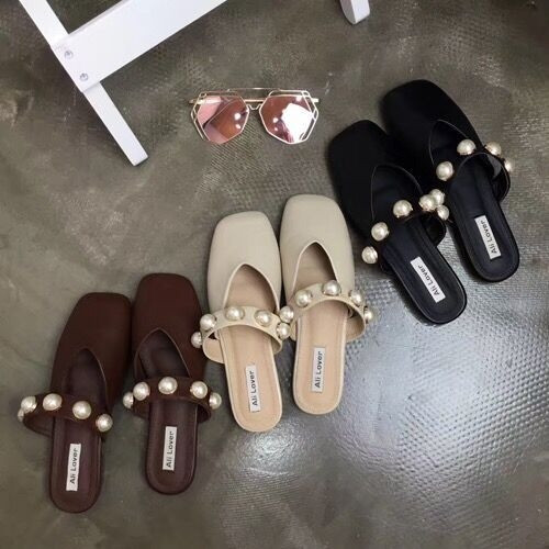 Papuci de dama eleganti cu perle decorati model inchis in trei culori