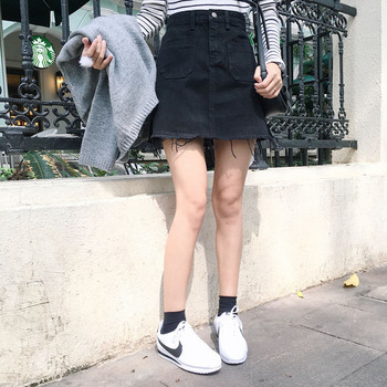 Γυναικεία φούστα Denim με υψηλή μέση και τσέπες σε σχήμα κοπής