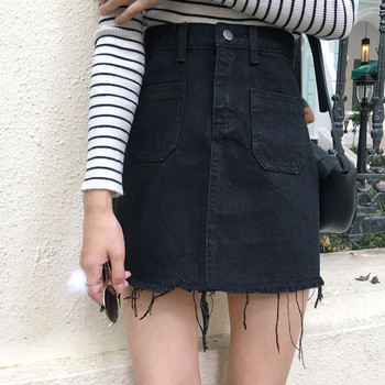 Γυναικεία φούστα Denim με υψηλή μέση και τσέπες σε σχήμα κοπής