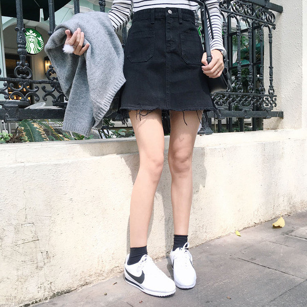 Γυναικεία φούστα Denim με υψηλή μέση και τσέπες σε σχήμα κοπής