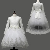 Модерна дълга рокля тип принцеса с декорация от пайети и панделка на гърба в три цвята