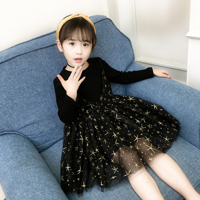 Παιδική άνοιξη-φθινόπωρο Tu-tout φόρεμα μακρύ μανίκι και μοτίβα χρυσού