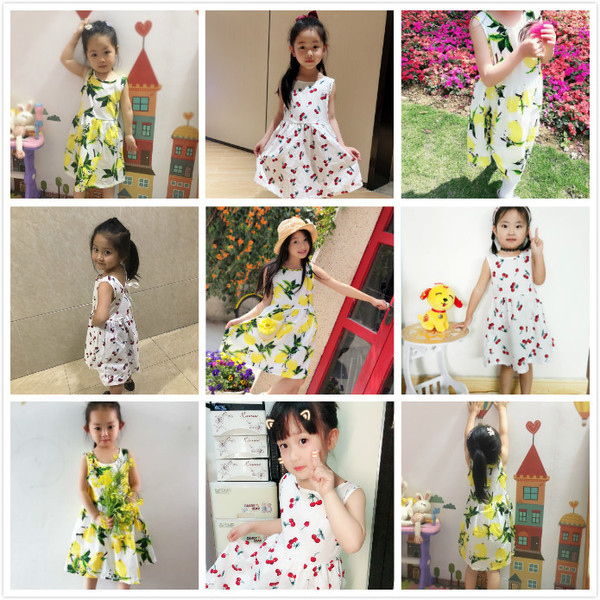 Rochie decupata pentru copii cu imprimeu de fructe in mai multe culori