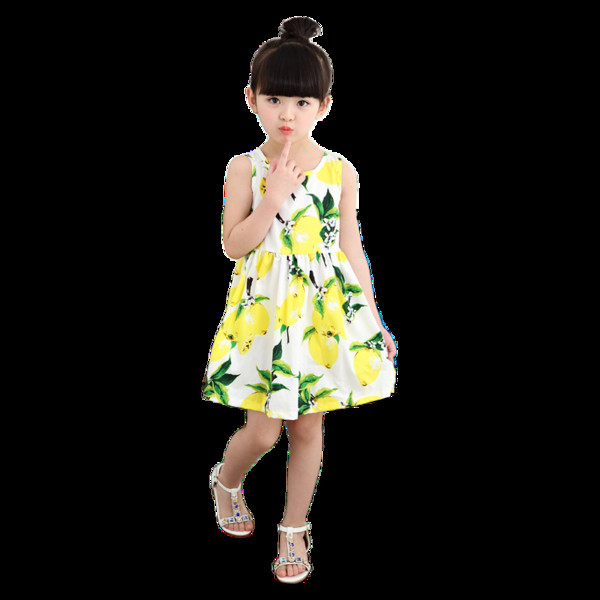 Rochie decupata pentru copii cu imprimeu de fructe in mai multe culori