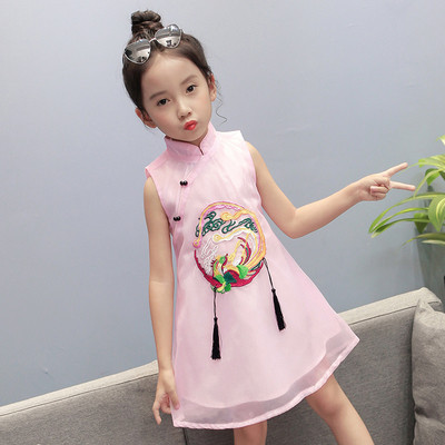 Ежедневна разкроена детска рокля с цветен принт  в няколко цвята