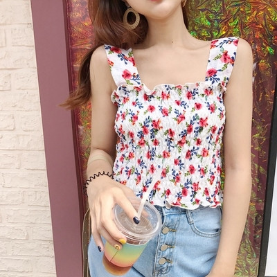 Γυναικείο σύντομο αμάνικο του καλοκαιριού με φυτικά μοτίβα