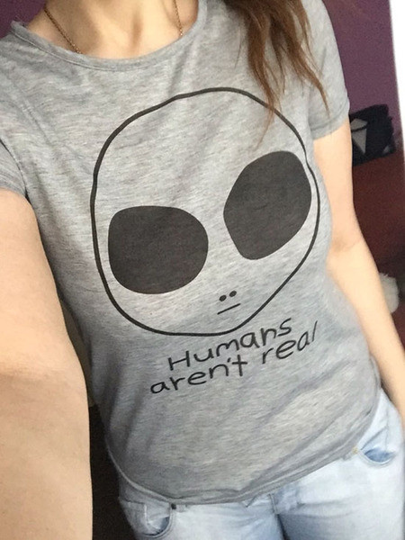 Tricou casual de dama cu maneci scurte, decolteu O si imprimeu la zi (multe modele)