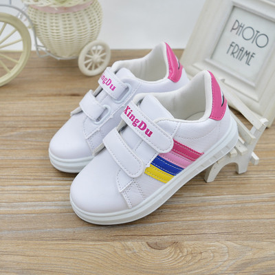 Tenisi copii pentru fete in alb cu panglici colorate, broderie si imprimeu