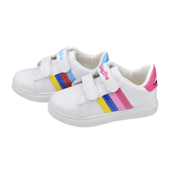 Tenisi copii pentru fete in alb cu panglici colorate, broderie si imprimeu