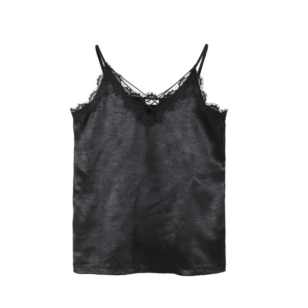 Maieu de damă din șifon cu decolteu în V, decor din dantelă și legături subțiri