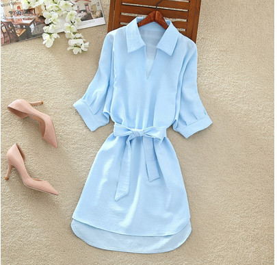 Семпла и ефектна дълга риза с колан тип рокля/туника 