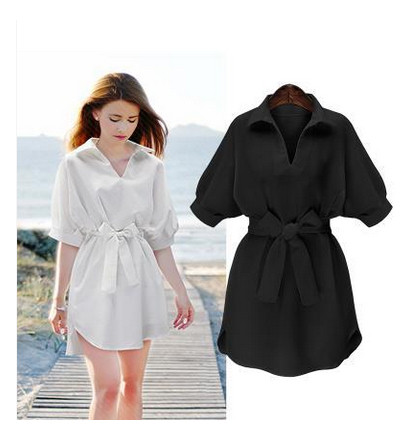 Семпла и ефектна дълга риза с колан тип рокля/туника 