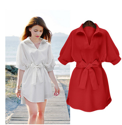 Семпла и ефектна дълга риза с колан тип рокля/туника 