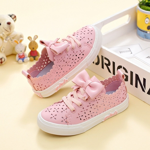 Adidași de vară pentru copii pentru fete în trei culori cu element panglică