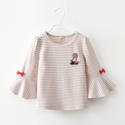 Casual children`s blouse for girls with a floral stripe motif - two models
