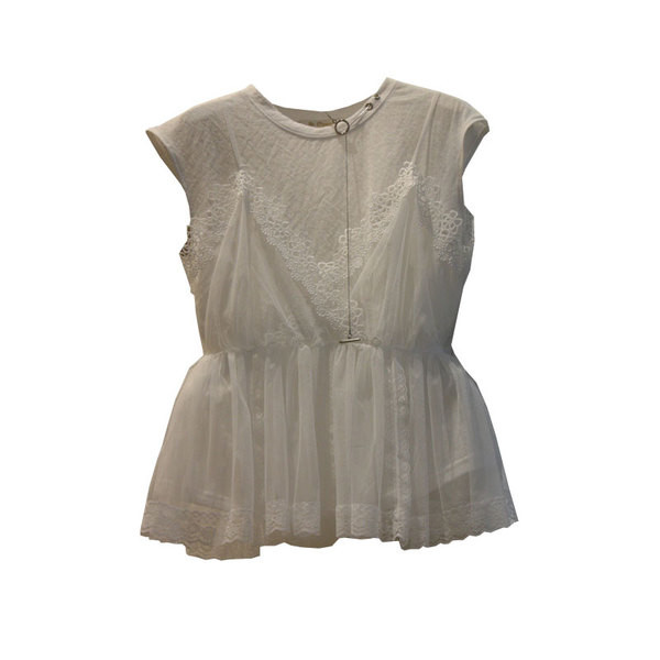 Maieu de dama din dantela cu elastic, subliniind talia in alb