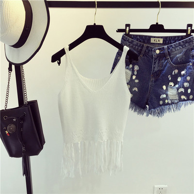 Πλεκτό γυναικείο αμάνικο με περιθώρια σε διάφορα χρώματα