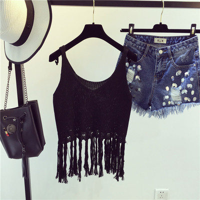 Πλεκτό γυναικείο αμάνικο με περιθώρια σε διάφορα χρώματα