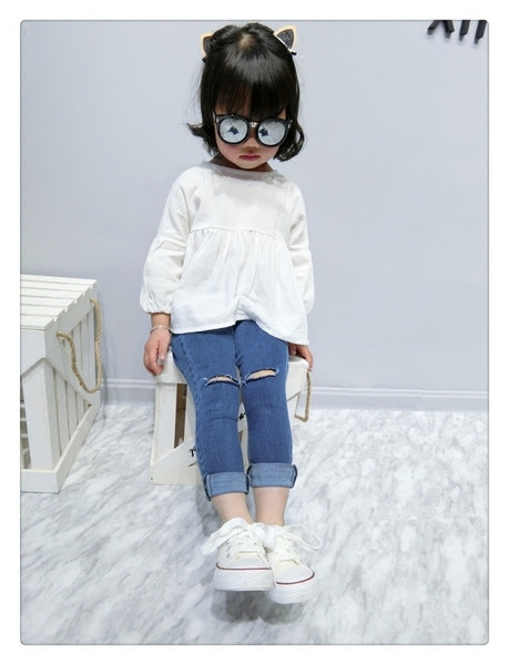 Blugi rupți pentru copii pentru fete în albastru