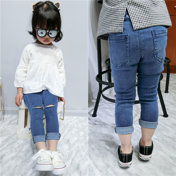 Blugi rupți pentru copii pentru fete în albastru