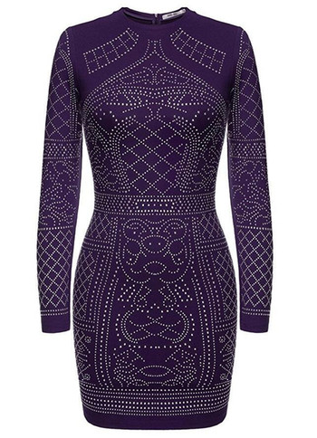 Rochie de seara de dama cu pietre stralucitoare, maneci lungi si guler in forma de O