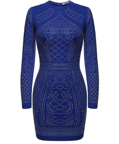 Rochie de seara de dama cu pietre stralucitoare, maneci lungi si guler in forma de O