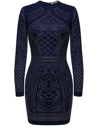 Rochie de seara de dama cu pietre stralucitoare, maneci lungi si guler in forma de O