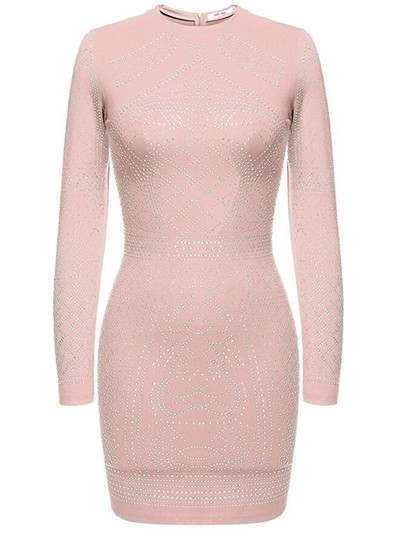 Rochie de seara de dama cu pietre stralucitoare, maneci lungi si guler in forma de O