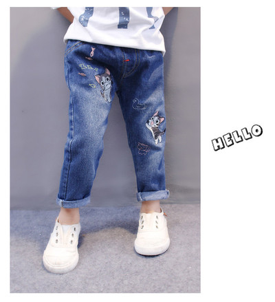 Blugi de copii pentru fete cu o mini aplicație în albastru