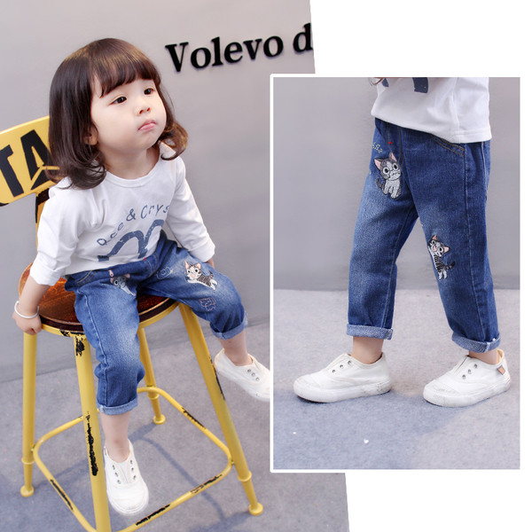 Blugi de copii pentru fete cu o mini aplicație în albastru