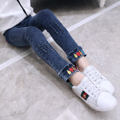 Blugi de copii eleganti pentru fete cu mini aplicatie in doua culori