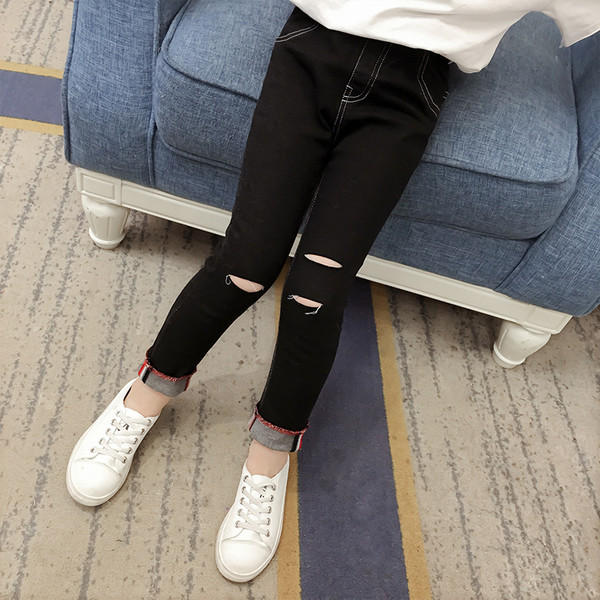 Blugi casual pentru copii pentru fete rupti in negru