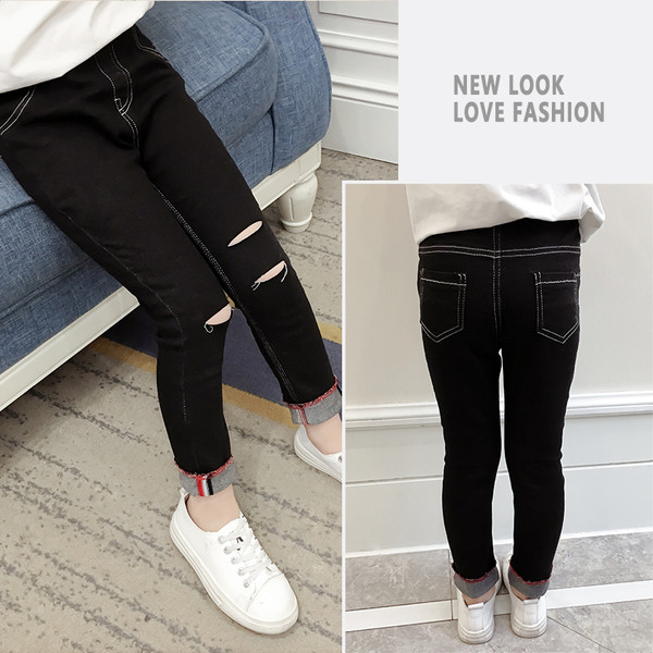 Blugi casual pentru copii pentru fete rupti in negru