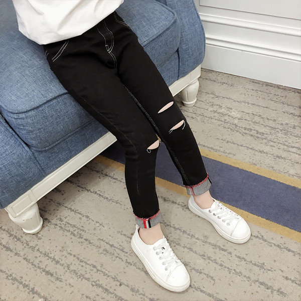 Blugi casual pentru copii pentru fete rupti in negru