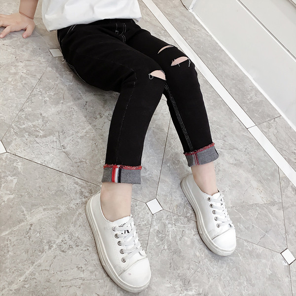 Blugi casual pentru copii pentru fete rupti in negru