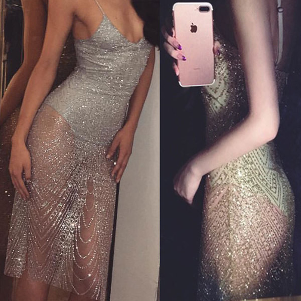 Rochie de dama lunga transparenta si foarte impresionanta cu corp atasat