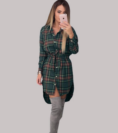 Cămașă lungă în carouri sportiv-elegantă pentru doamne