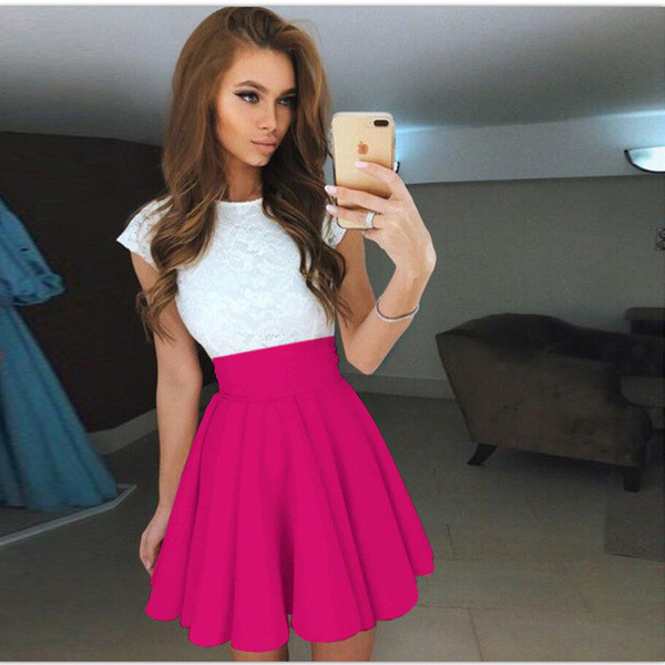 Rochie de dama eleganta in culori vii cu dantela si panglica